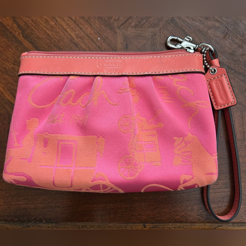 Coach Pleated Pink and Orange Wristlet